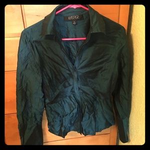 Size S, 100% silk blouse, shiny, deep teal color